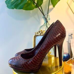 Lauren RL Cognac Brown snake print pumps - only worn twice.  Built in platform.
